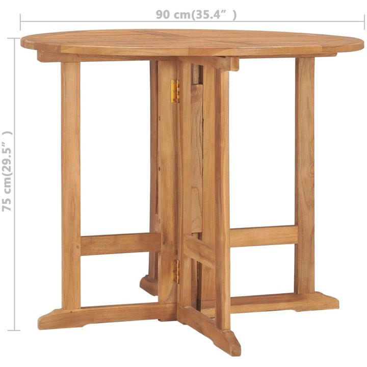 Hopfällbart trädgårdsbord ⌀90x75 cm massiv teak vidaXL – bild 7