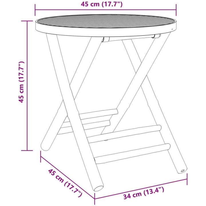 Hopfällbart trädgårdsbord bambu vidaXL 45 x 45 cm – bild 8