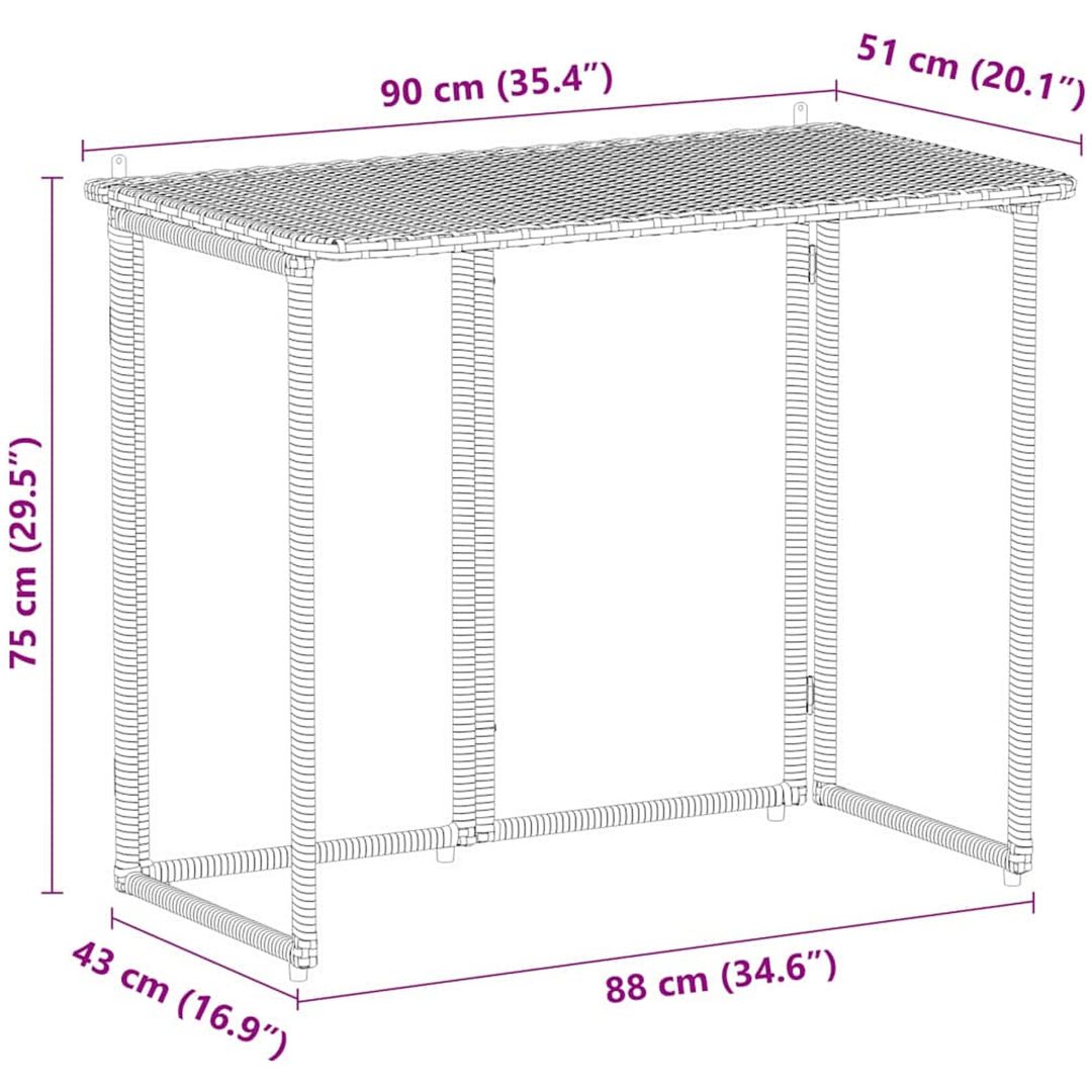 hopfällbart trädgårdsbord beige 90x51x75 cm konstrotting vidaXL – bild 10