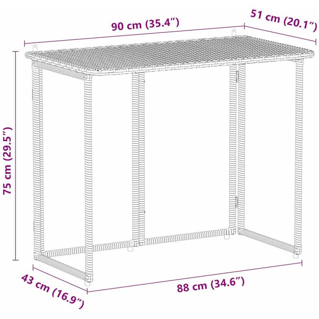 Hopfällbart trädgårdsbord brun 90x51x75 cm konstrotting vidaXL – bild 10