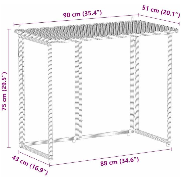 Hopfällbart trädgårdsbord brun 90x51x75 cm konstrotting vidaXL – bild 10