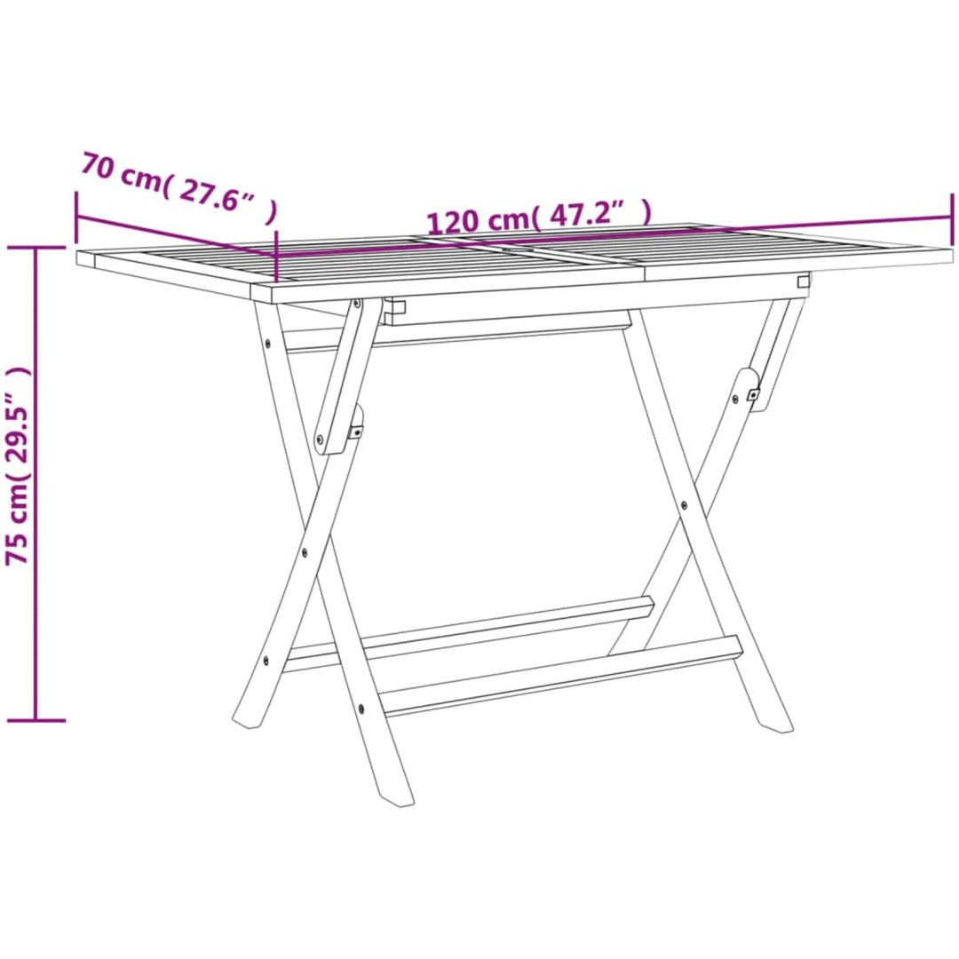 Hopfällbart trädgårdsbord grå 120x70x75 cm massiv teak vidaXL – bild 8