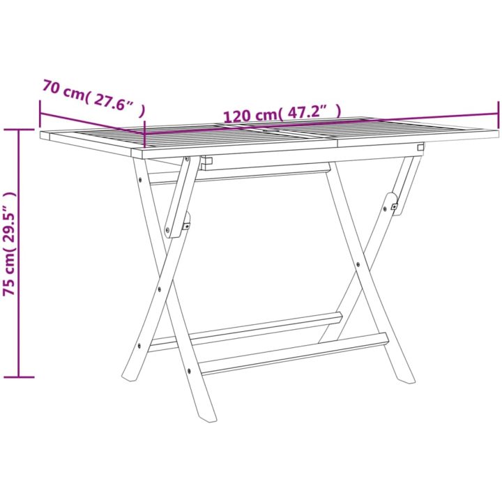 Hopfällbart trädgårdsbord grå 120x70x75 cm massiv teak vidaXL – bild 8