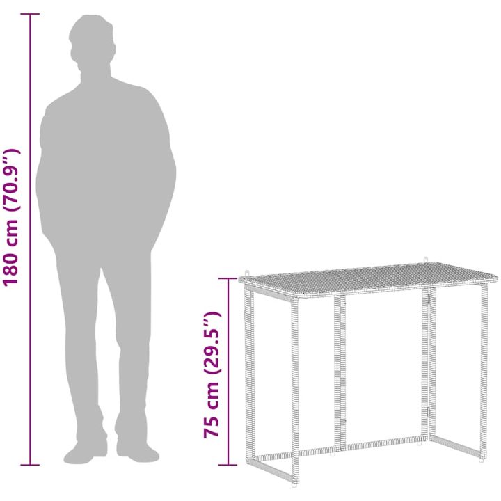 Hopfällbart trädgårdsbord grå 90x51x75 cm konstrotting vidaXL – bild 11