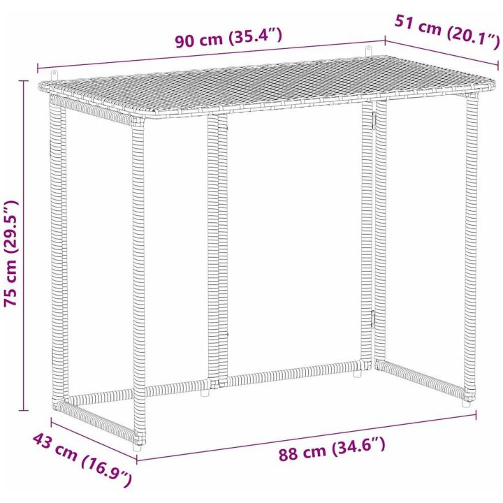 Hopfällbart trädgårdsbord ljusgrå 90x51x75 cm konstrotting vidaXL – bild 10