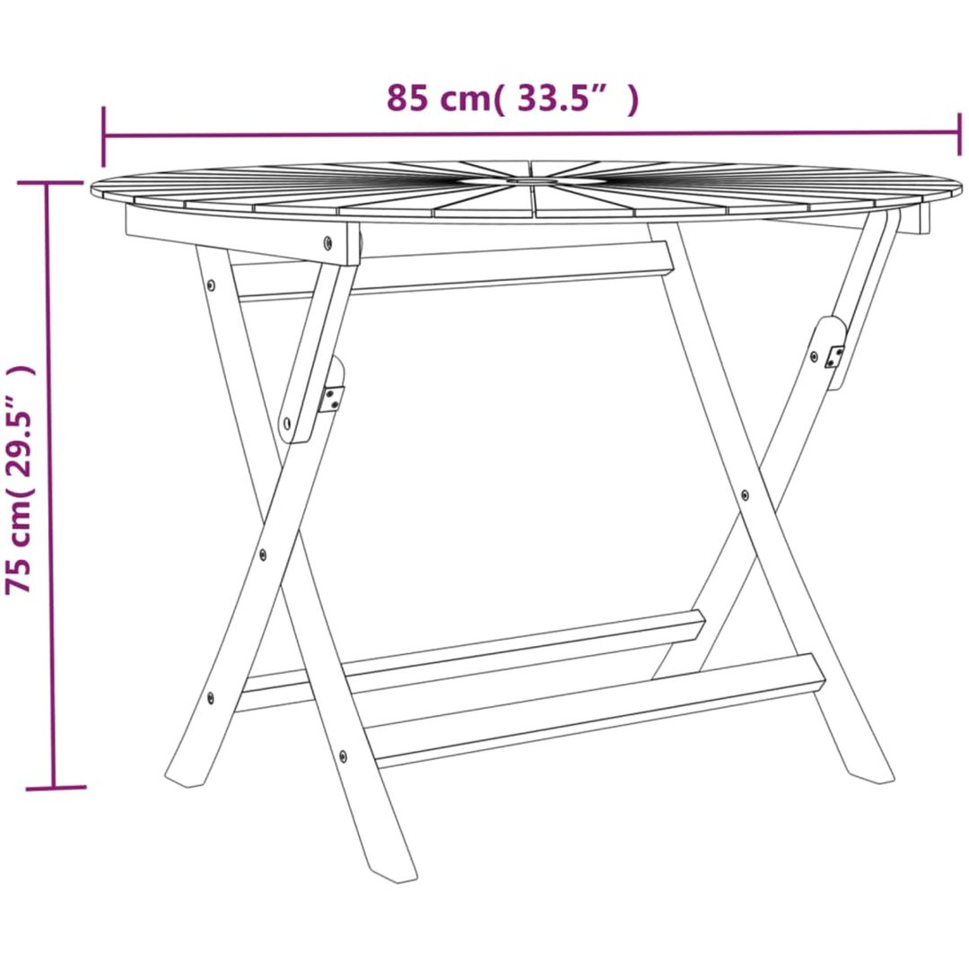 Hopfällbart trädgårdsbord massiv teak vidaXL ⌀85 x 75 cm – bild 8
