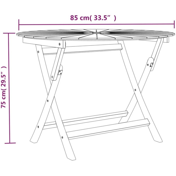 Hopfällbart trädgårdsbord massiv teak vidaXL ⌀85 x 75 cm – bild 8