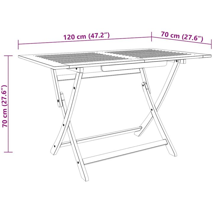 Hopfällbart trädgårdsbord massivt eukalyptusträ vidaXL 120 x 70 x 75 cm – bild 5