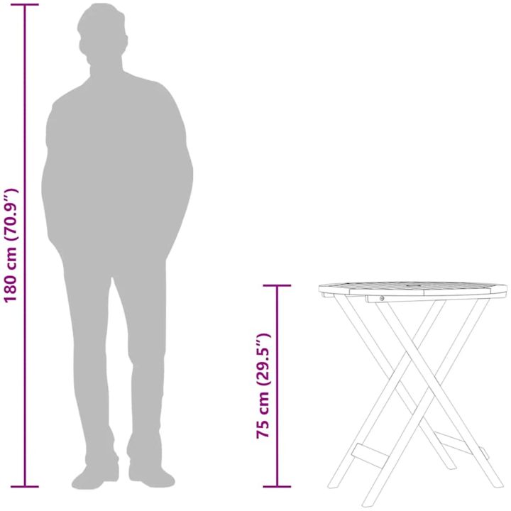 Hopfällbart trädgårdsbord massivt eukalyptusträ vidaXL ⌀60 x 75 cm – bild 7