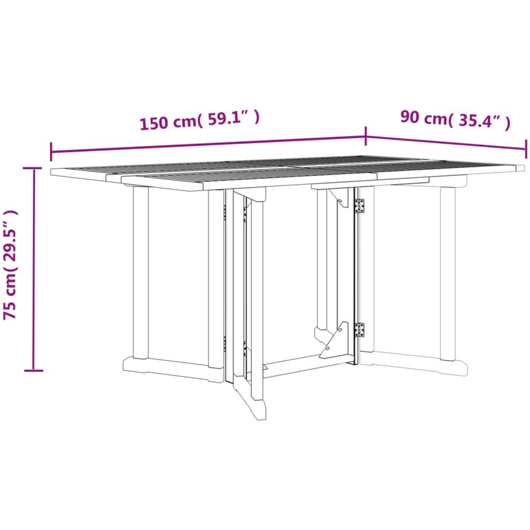 Hopfällbart trädgårdsbord massivt teakträ vidaXL 150 x 90 x 75 cm – bild 7