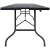 Hopfällbart trädgårdsbord svart 180x75x72 cm HDPE konstrotting vidaXL – miniatyr 3