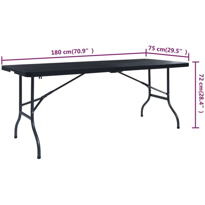 Hopfällbart trädgårdsbord svart 180x75x72 cm HDPE konstrotting vidaXL – bild 6