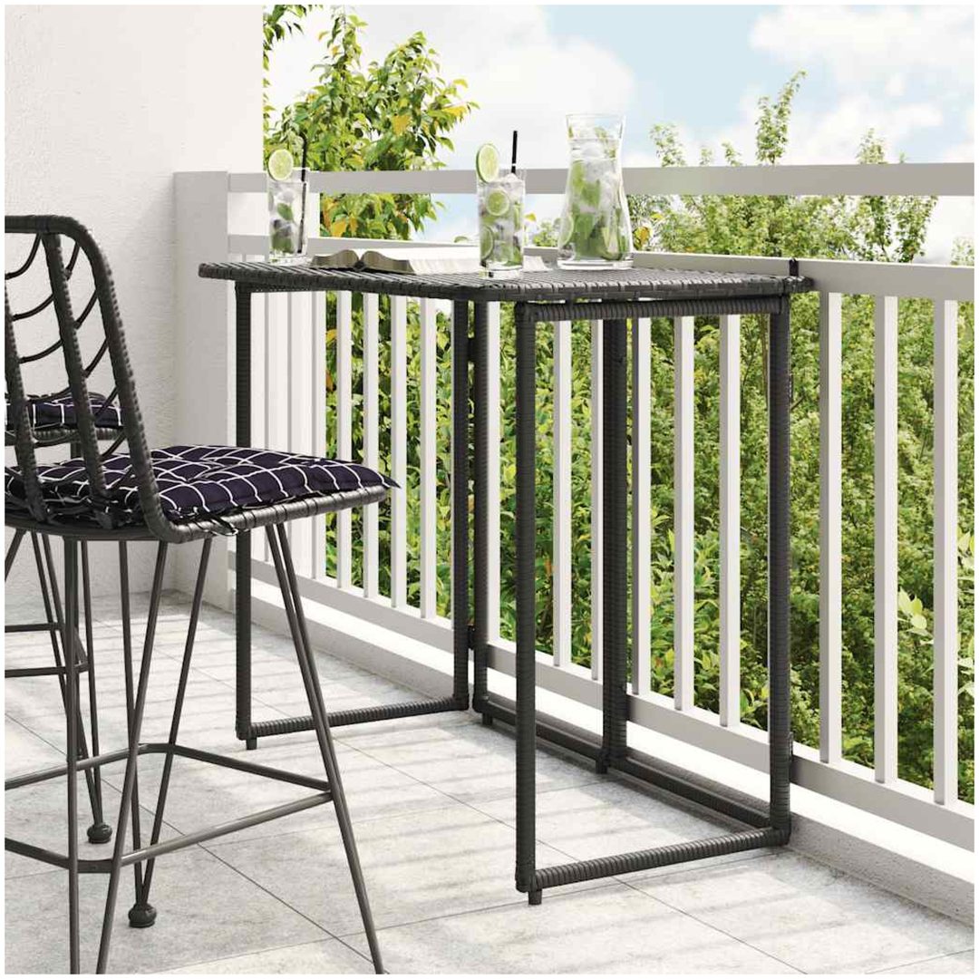 Hopfällbart trädgårdsbord svart 90x51x75 cm konstrotting vidaXL