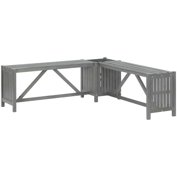 Hörnbänk med odlingslåda 117 cm massivt akaciaträ grå vidaXL 117 x 117 x 40 cm – bild 2