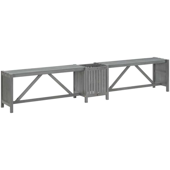 Hörnbänk med odlingslåda 117 cm massivt akaciaträ grå vidaXL 117 x 117 x 40 cm – bild 6