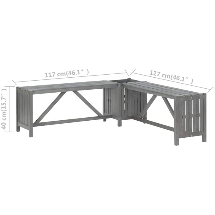 Hörnbänk med odlingslåda 117 cm massivt akaciaträ grå vidaXL 117 x 117 x 40 cm – bild 10