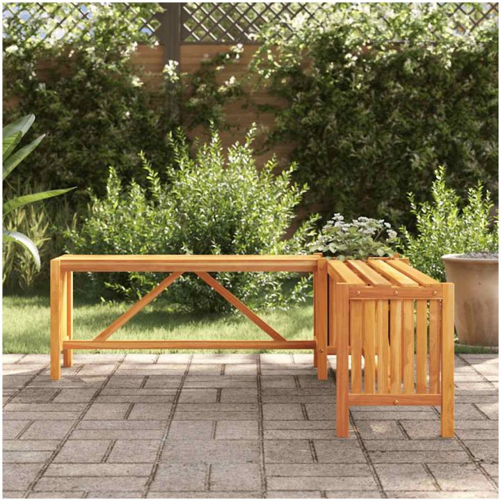 Hörnbänk med odlingslåda massivt akaciaträ vidaXL 117 x 117 x 40 cm – bild 3