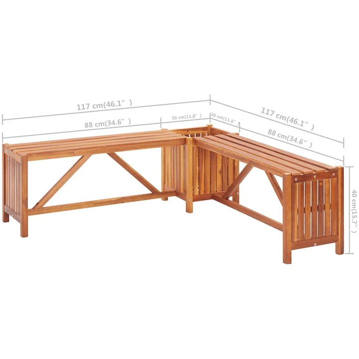 Hörnbänk med odlingslåda massivt akaciaträ vidaXL 117 x 117 x 40 cm – bild 9