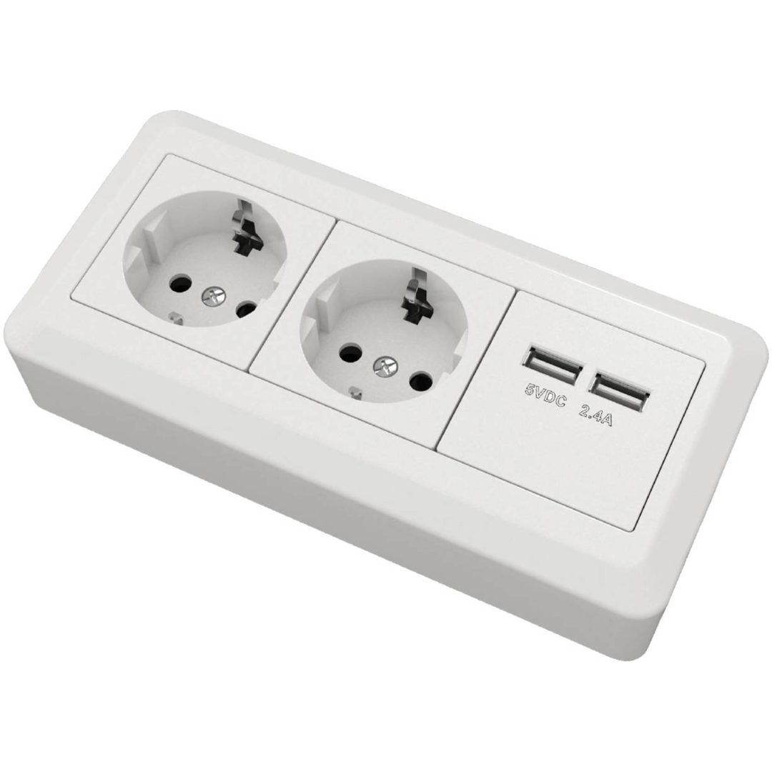 Hörnbox 2-vägs med USB Grunda USB 2400MA