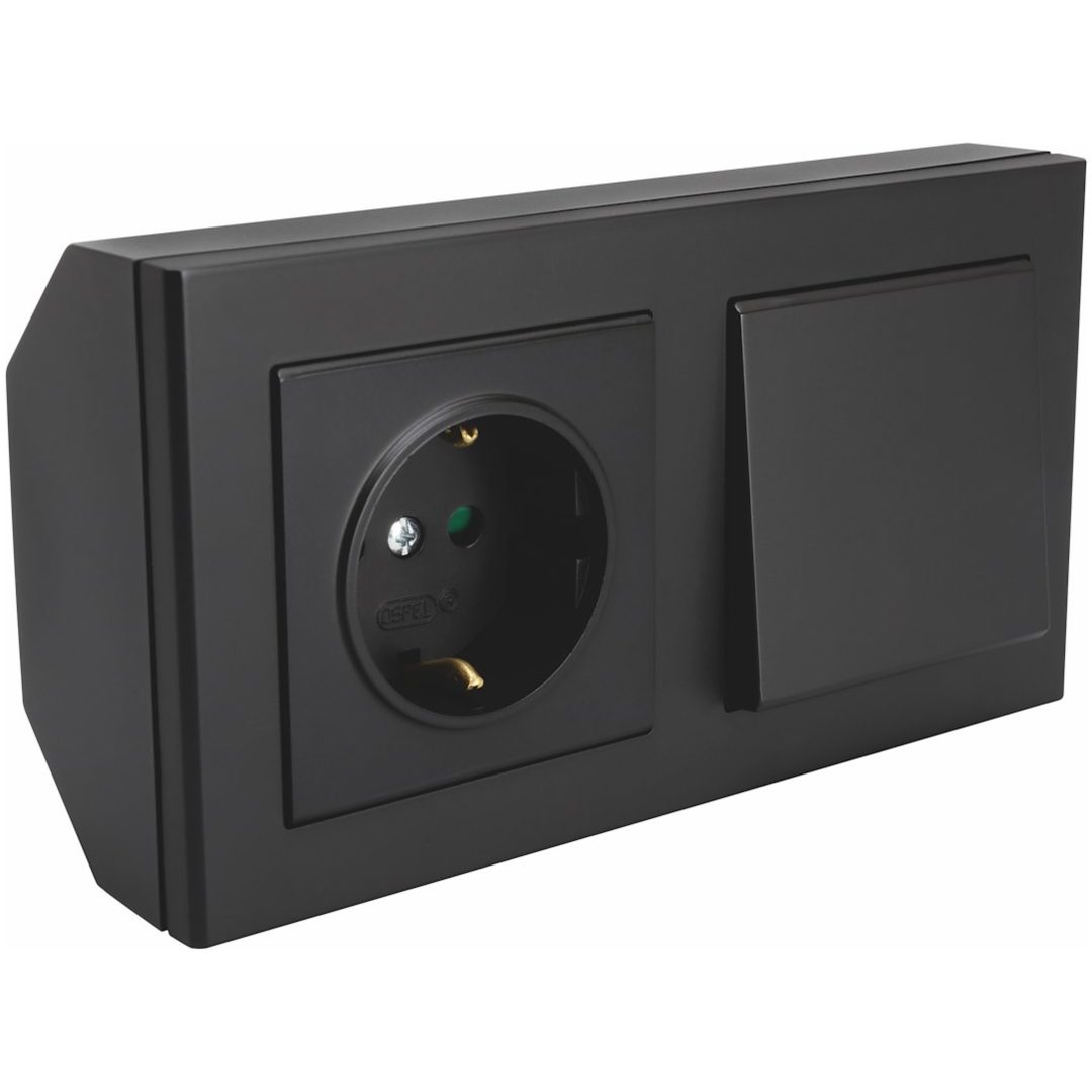 Hörnbox Optima, Kompl.1st uttag+1st 1-pol/tr. Svart MALMBERGS