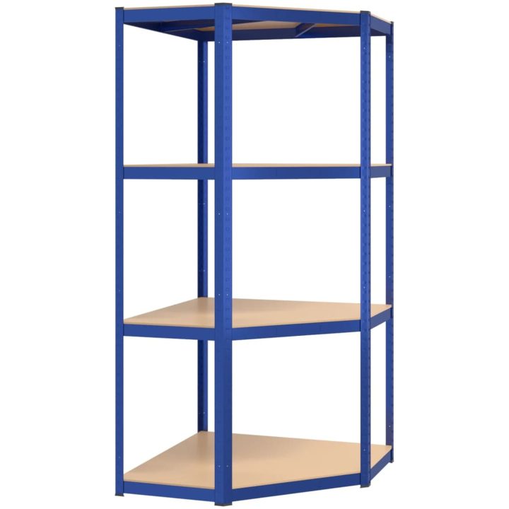 Hörnhylla blå stål och konstruerat trä 4 hyllplan vidaXL 75 x 75 x 160 cm – bild 2