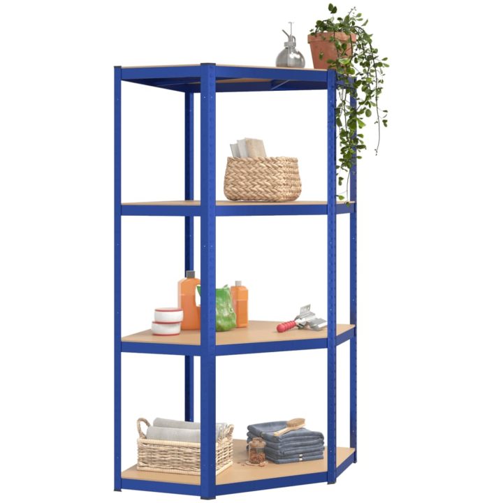 Hörnhylla blå stål och konstruerat trä 4 hyllplan vidaXL 75 x 75 x 160 cm – bild 3