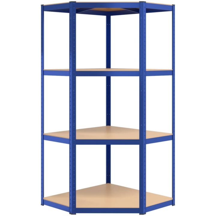 Hörnhylla blå stål och konstruerat trä 4 hyllplan vidaXL 75 x 75 x 160 cm – bild 4