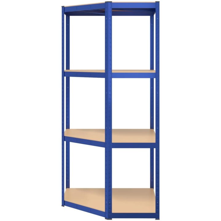 Hörnhylla blå stål och konstruerat trä 4 hyllplan vidaXL 75 x 75 x 160 cm – bild 5
