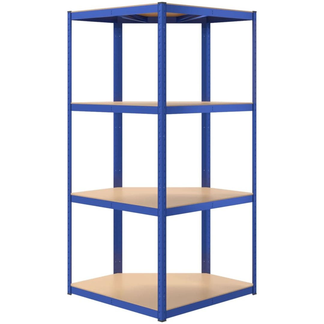 Hörnhylla blå stål och konstruerat trä 4 hyllplan vidaXL 75 x 75 x 160 cm – bild 6
