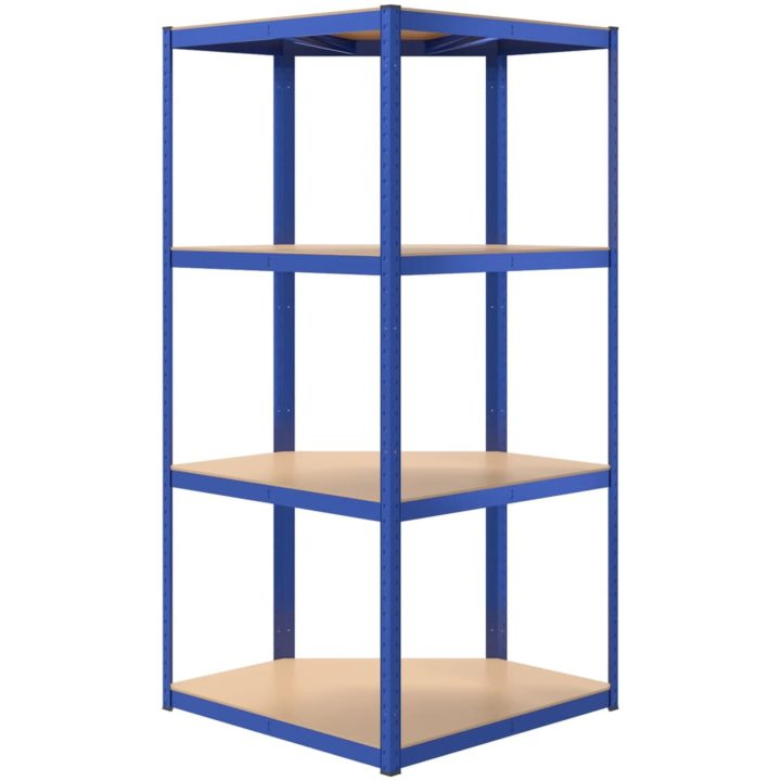 Hörnhylla blå stål och konstruerat trä 4 hyllplan vidaXL 75 x 75 x 160 cm – bild 6