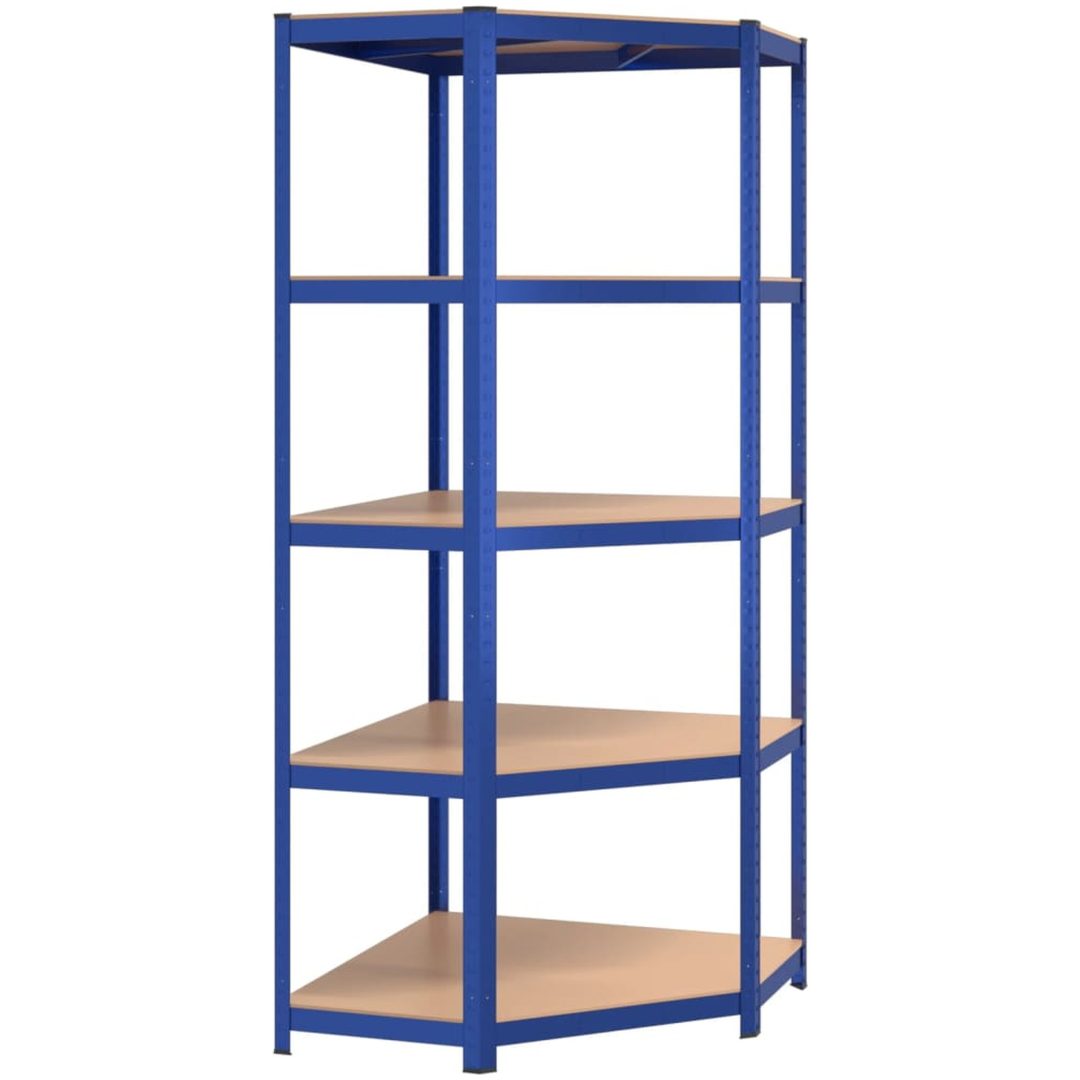 Hörnhylla blå stål och konstruerat trä 5 hyllplan vidaXL 75 x 75 x 180 cm – bild 2