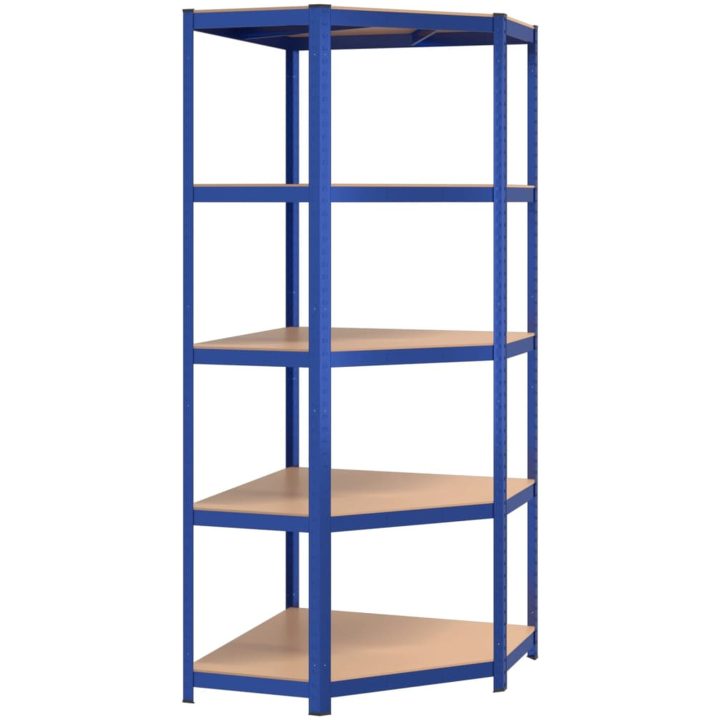 Hörnhylla blå stål och konstruerat trä 5 hyllplan vidaXL 75 x 75 x 180 cm – bild 2