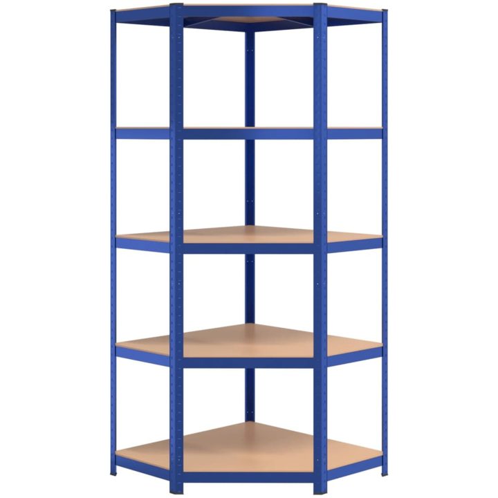 Hörnhylla blå stål och konstruerat trä 5 hyllplan vidaXL 75 x 75 x 180 cm – bild 4