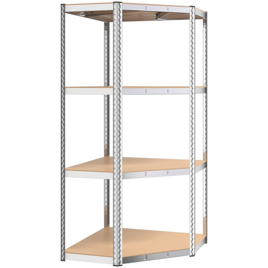 Hörnhylla silver stål och konstruerat trä 4 hyllplan vidaXL 75 x 75 x 160 cm – bild 2