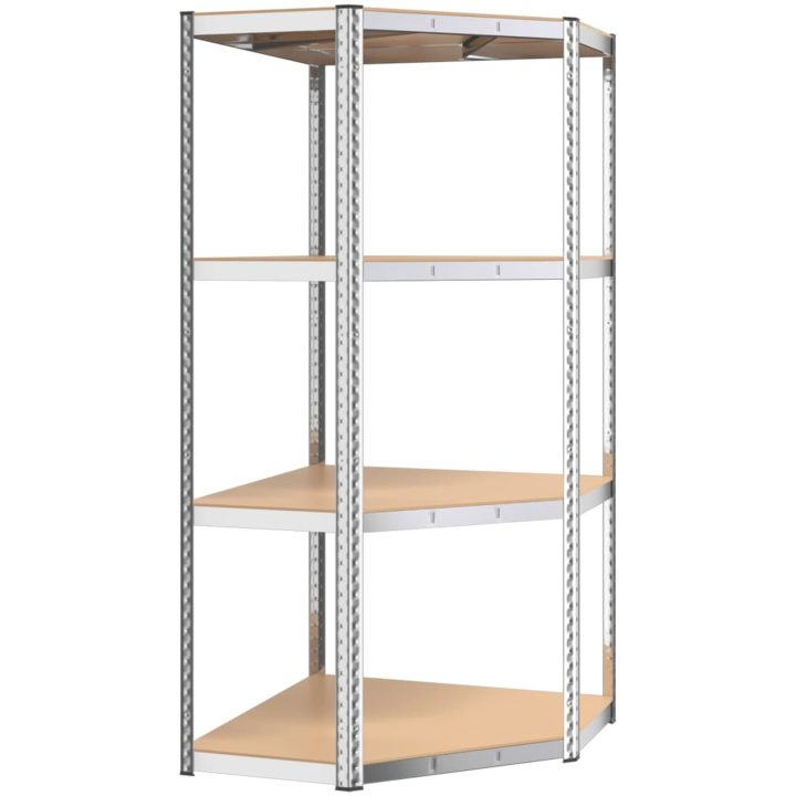 Hörnhylla silver stål och konstruerat trä 4 hyllplan vidaXL 75 x 75 x 160 cm – bild 2