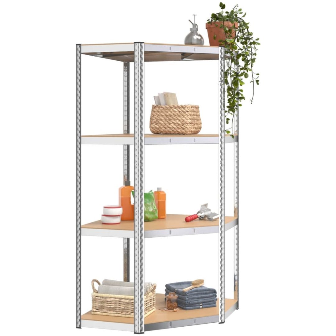Hörnhylla silver stål och konstruerat trä 4 hyllplan vidaXL 75 x 75 x 160 cm – bild 3