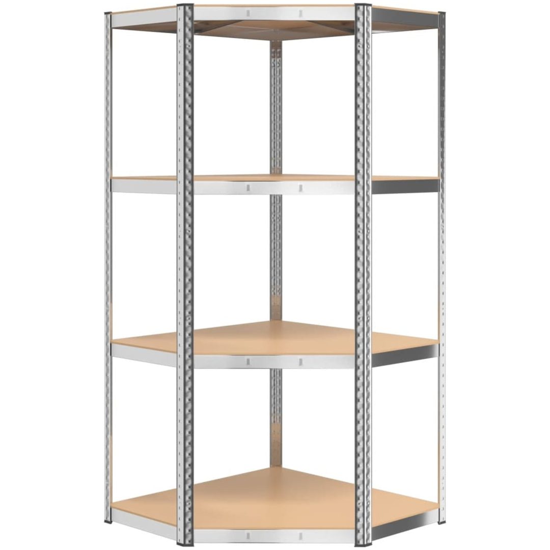 Hörnhylla silver stål och konstruerat trä 4 hyllplan vidaXL 75 x 75 x 160 cm – bild 4