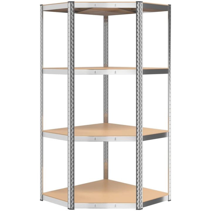Hörnhylla silver stål och konstruerat trä 4 hyllplan vidaXL 75 x 75 x 160 cm – bild 4