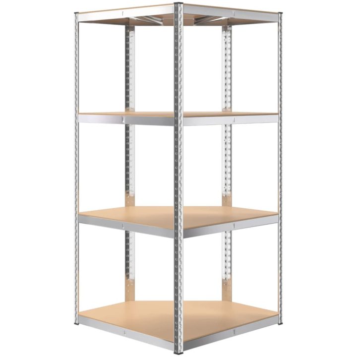 Hörnhylla silver stål och konstruerat trä 4 hyllplan vidaXL 75 x 75 x 160 cm – bild 6