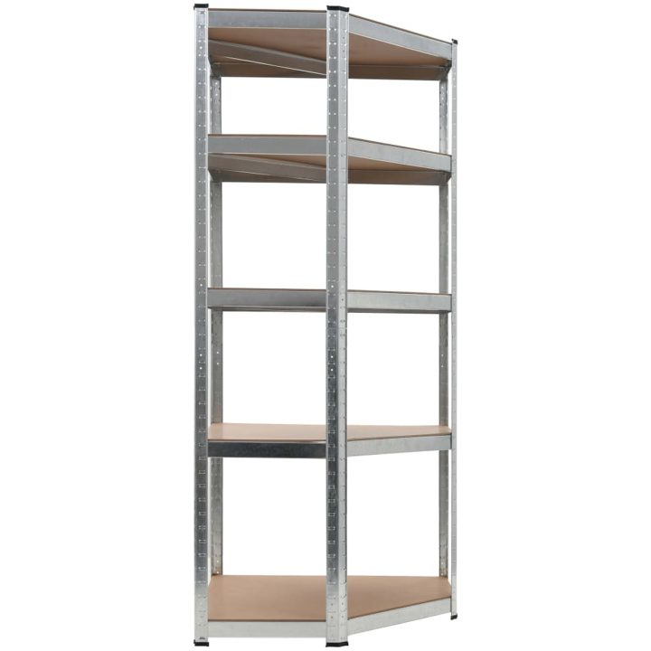 Hörnhylla silver stål och konstruerat trä 5 hyllplan vidaXL 75 x 75 x 180 cm – bild 2