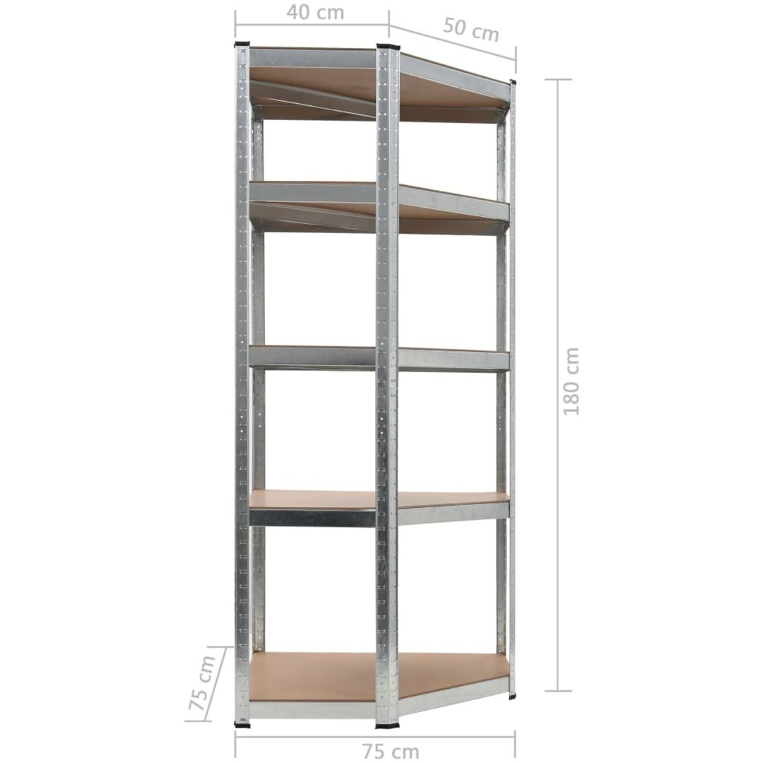 Hörnhylla silver stål och konstruerat trä 5 hyllplan vidaXL 75 x 75 x 180 cm – bild 8