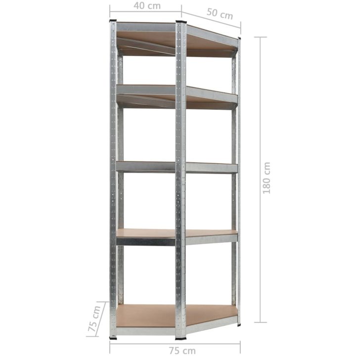 Hörnhylla silver stål och konstruerat trä 5 hyllplan vidaXL 75 x 75 x 180 cm – bild 8