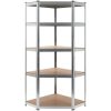 Hörnhylla silver stål och konstruerat trä 5 hyllplan vidaXL 75 x 75 x 180 cm – miniatyr 1