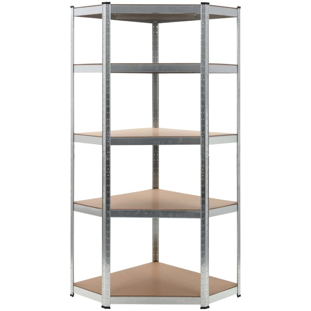 Hörnhylla silver stål och konstruerat trä 5 hyllplan vidaXL 75 x 75 x 180 cm