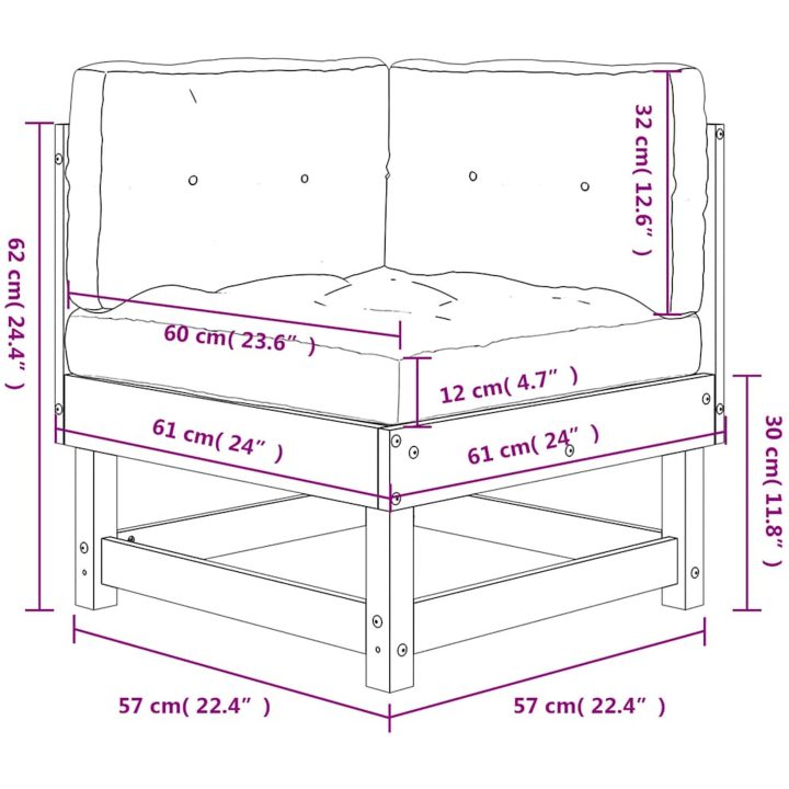 Hörnsektion till soffa med dynor massiv furu vidaXL – bild 9