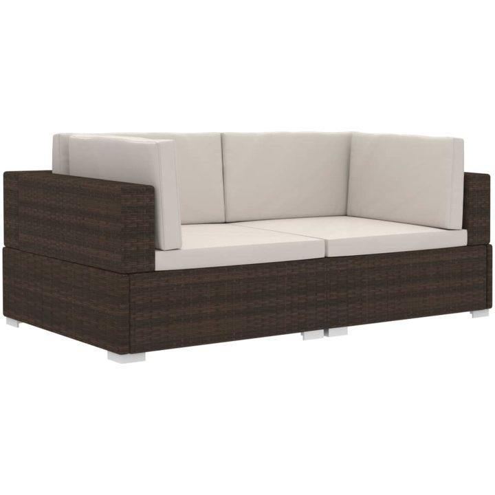 Hörnsitsar modulsoffa 2 st med dynor konstrotting brun vidaXL – bild 2