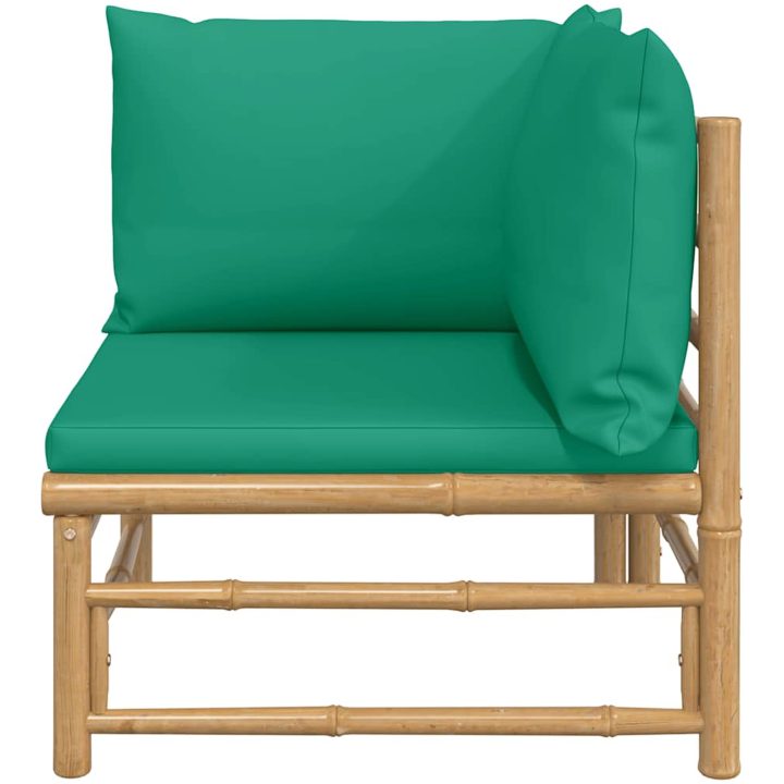 Hörnsoffa för trädgården med gröna dynor bambu vidaXL – bild 3