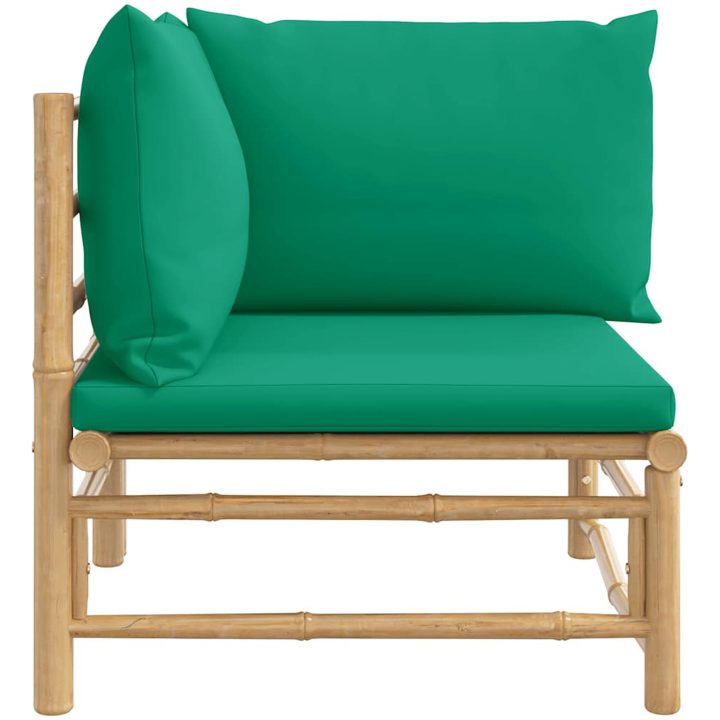 Hörnsoffa för trädgården med gröna dynor bambu vidaXL – bild 4