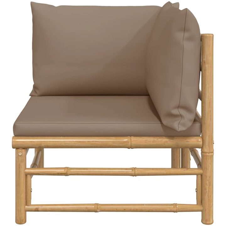 Hörnsoffa för trädgården med taupe dynor bambu vidaXL – bild 3