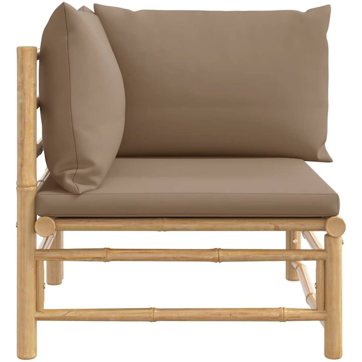 Hörnsoffa för trädgården med taupe dynor bambu vidaXL – bild 4